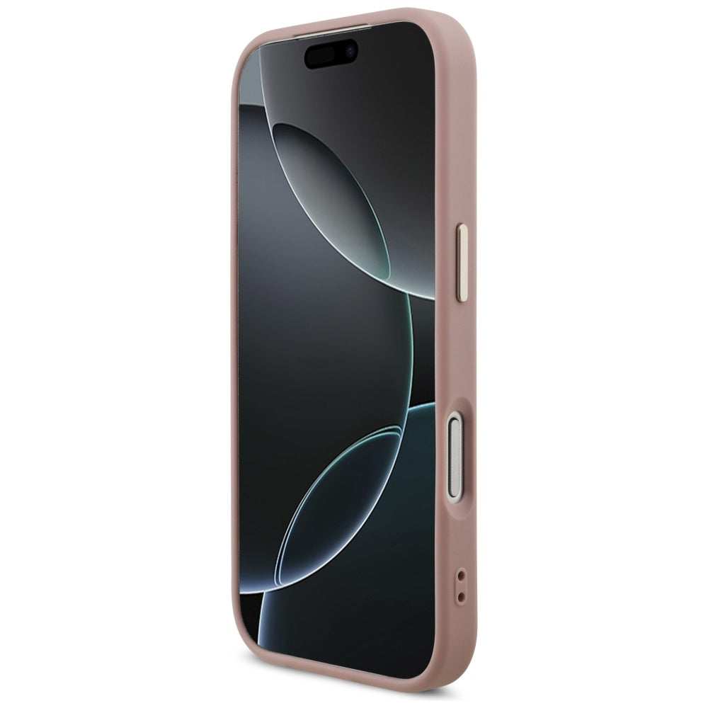 Futrola za Apple iPhone 17 Pro, Guess, Fixed Glitter Big 4G Metal Frame, Roze