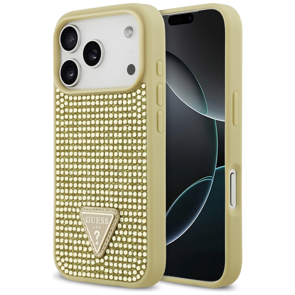 Futrola za Apple iPhone 17 Pro, Guess, Rhinestone Triangle Logo, Zlatna