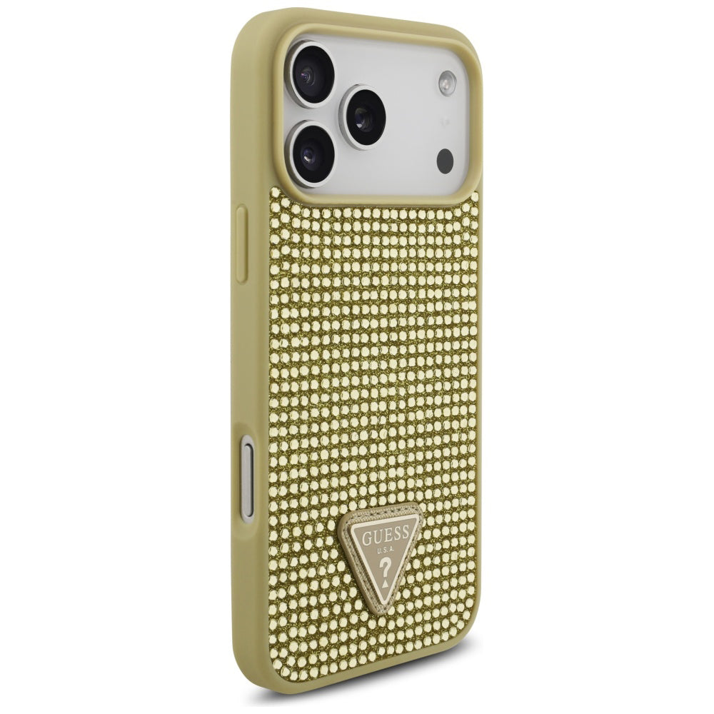Futrola za Apple iPhone 17 Pro, Guess, Rhinestone Triangle Logo, Zlatna