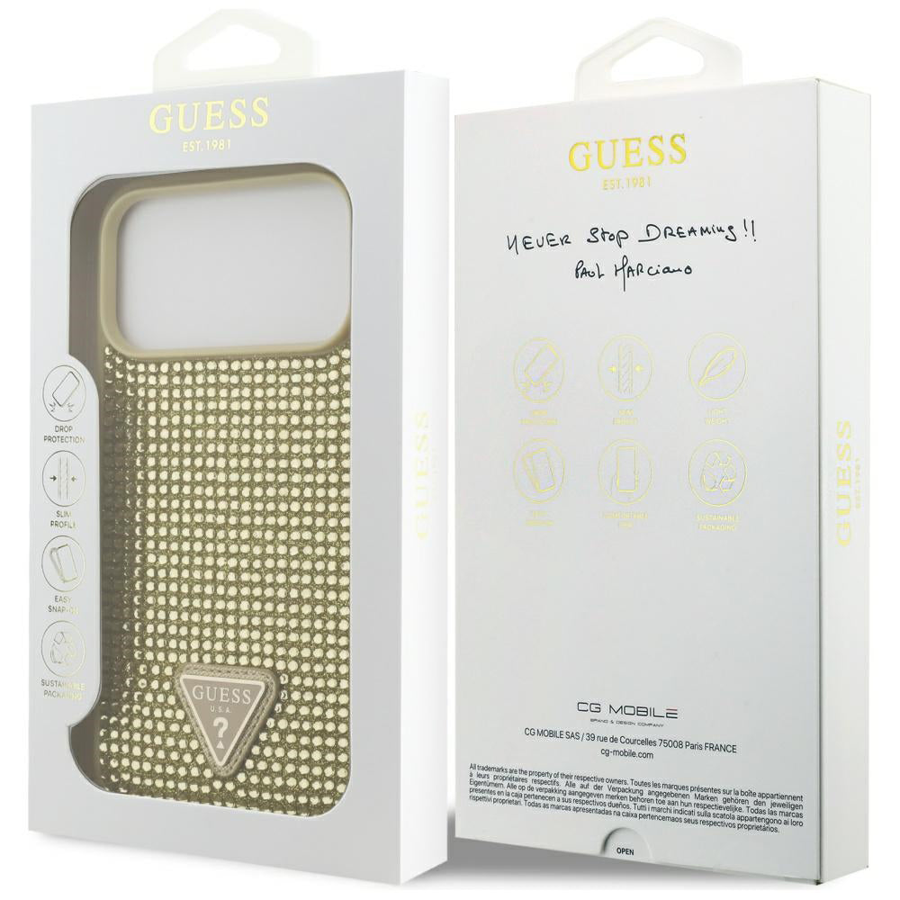 Futrola za Apple iPhone 17 Pro, Guess, Rhinestone Triangle Logo, Zlatna