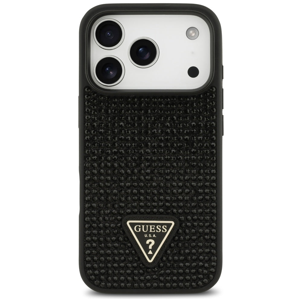 Futrola za Apple iPhone 17 Pro, Guess, Rhinestone Triangle Logo, Crna