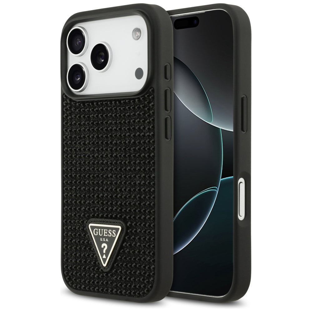 Futrola za Apple iPhone 17 Pro, Guess, Rhinestone Triangle Logo, Crna