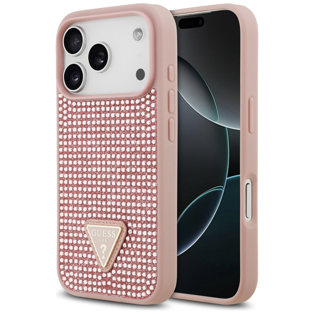 Futrola za Apple iPhone 17 Pro, Guess, Rhinestone Triangle Logo, Roze