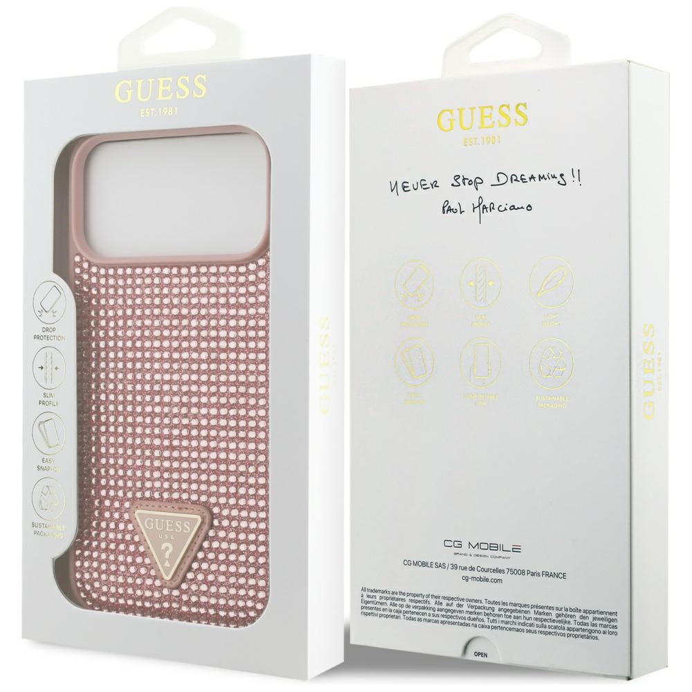Futrola za Apple iPhone 17 Pro, Guess, Rhinestone Triangle Logo, Roze