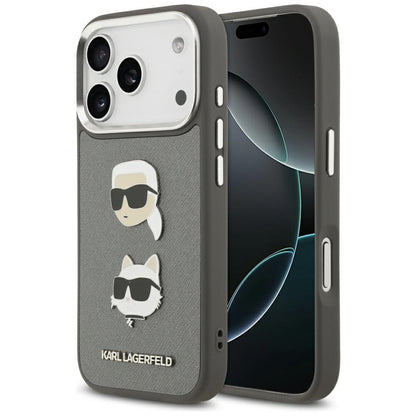 Futrola za Apple iPhone 17 Pro, Karl Lagerfeld, Grained Karl & Choupette's Heads Pins and Logo, Siva