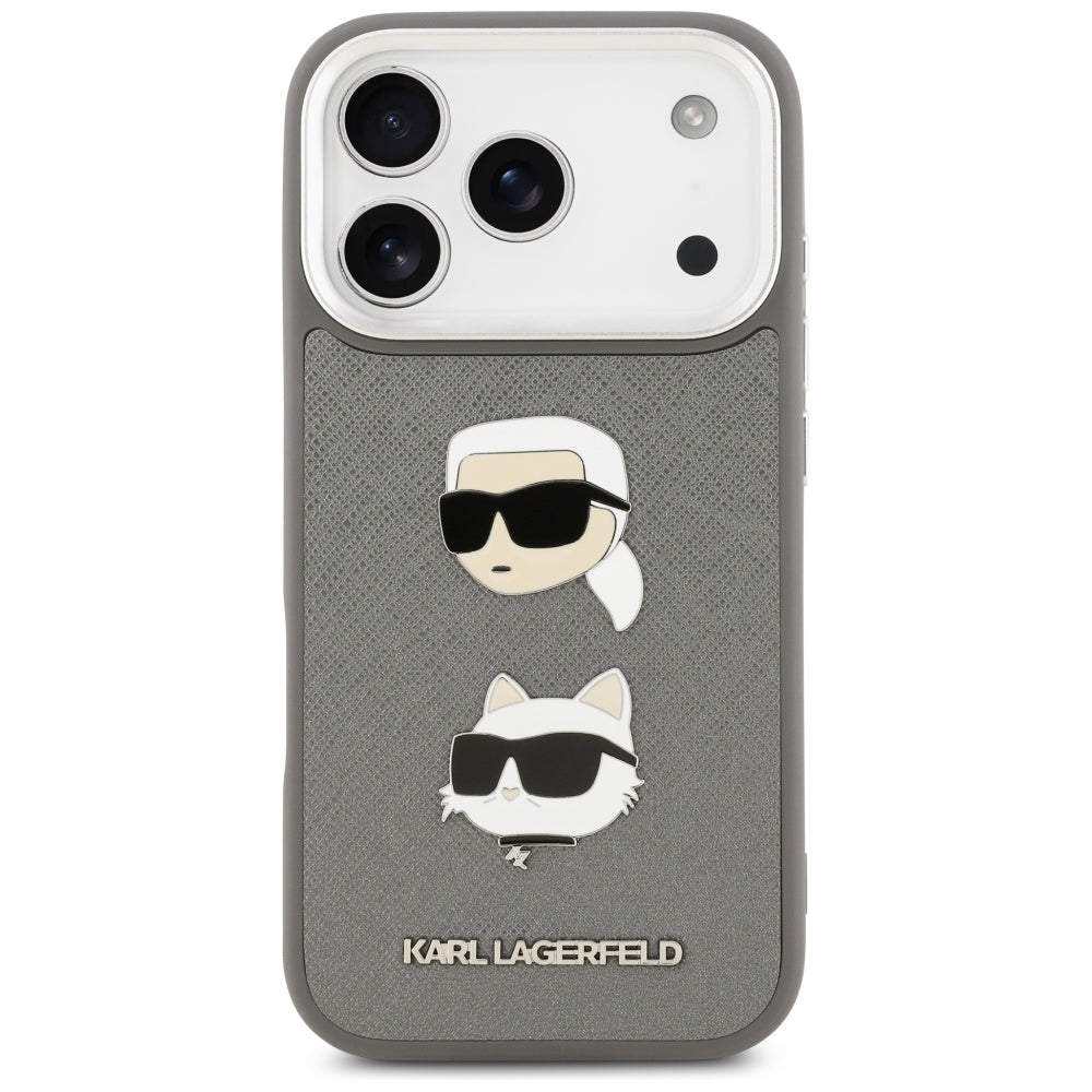 Futrola za Apple iPhone 17 Pro, Karl Lagerfeld, Grained Karl & Choupette's Heads Pins and Logo, Siva