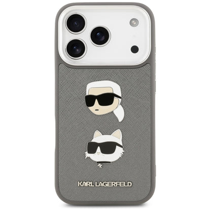 Futrola za Apple iPhone 17 Pro, Karl Lagerfeld, Grained Karl & Choupette's Heads Pins and Logo, Siva