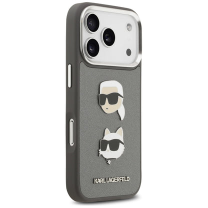 Futrola za Apple iPhone 17 Pro, Karl Lagerfeld, Grained Karl & Choupette's Heads Pins and Logo, Siva