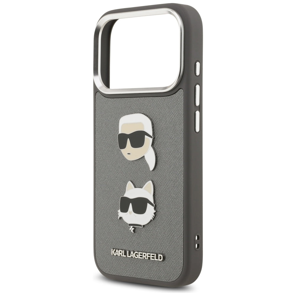 Futrola za Apple iPhone 17 Pro, Karl Lagerfeld, Grained Karl & Choupette's Heads Pins and Logo, Siva