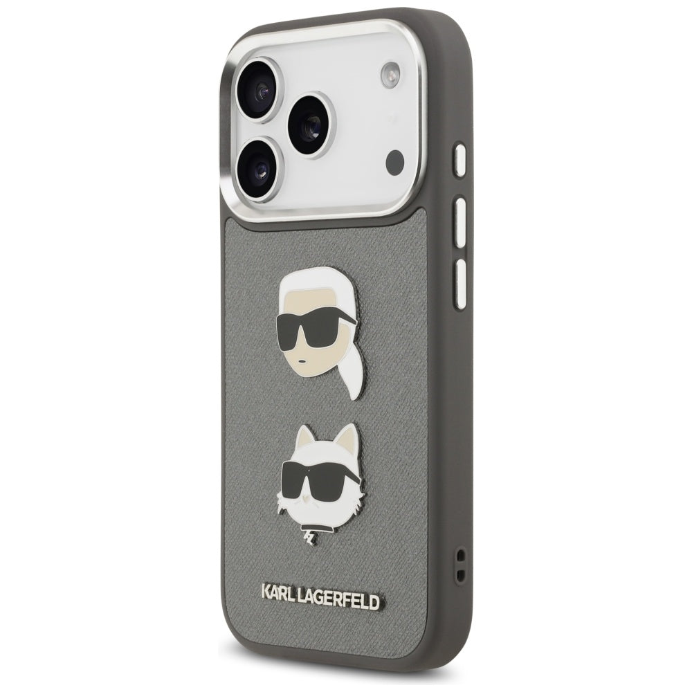 Futrola za Apple iPhone 17 Pro, Karl Lagerfeld, Grained Karl & Choupette's Heads Pins and Logo, Siva