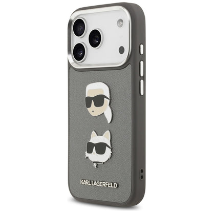 Futrola za Apple iPhone 17 Pro, Karl Lagerfeld, Grained Karl & Choupette's Heads Pins and Logo, Siva