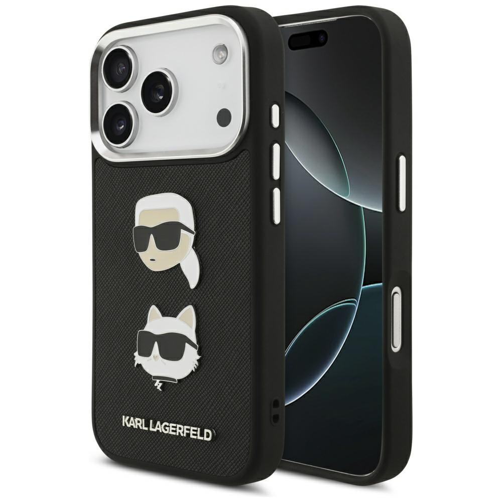 Futrola za Apple iPhone 17 Pro, Karl Lagerfeld, Grained Karl & Choupette's Heads Pins and Logo, Crna