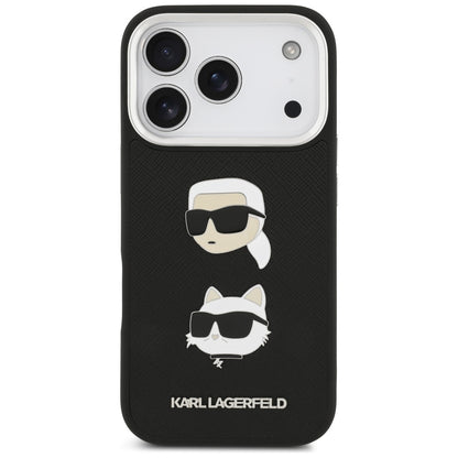 Futrola za Apple iPhone 17 Pro, Karl Lagerfeld, Grained Karl & Choupette's Heads Pins and Logo, Crna