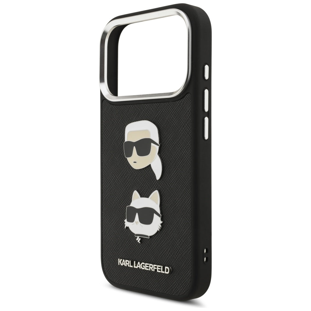Futrola za Apple iPhone 17 Pro, Karl Lagerfeld, Grained Karl & Choupette's Heads Pins and Logo, Crna