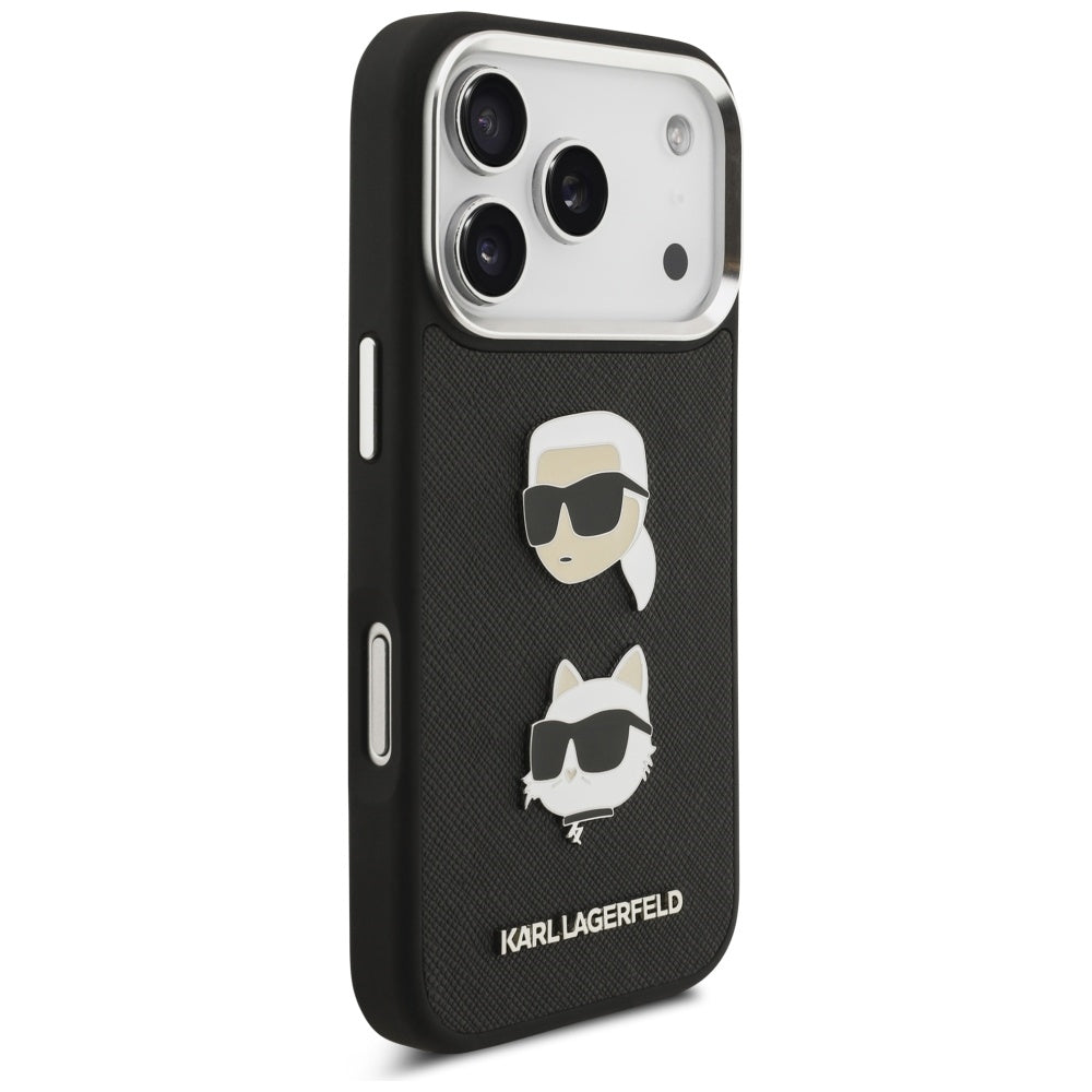 Futrola za Apple iPhone 17 Pro, Karl Lagerfeld, Grained Karl & Choupette's Heads Pins and Logo, Crna