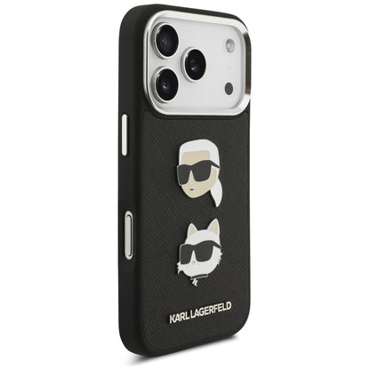 Futrola za Apple iPhone 17 Pro, Karl Lagerfeld, Grained Karl & Choupette's Heads Pins and Logo, Crna