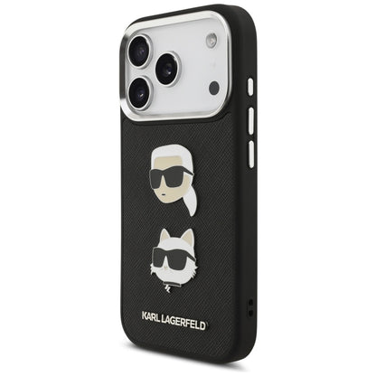 Futrola za Apple iPhone 17 Pro, Karl Lagerfeld, Grained Karl & Choupette's Heads Pins and Logo, Crna