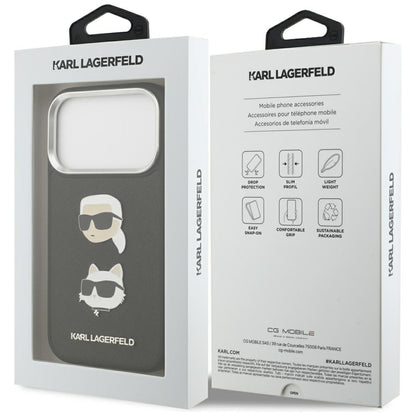 Futrola za Apple iPhone 17 Pro, Karl Lagerfeld, Grained Karl & Choupette's Heads Pins and Logo, Crna