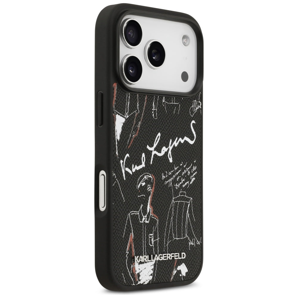 Futrola za Apple iPhone 17 Pro, Karl Lagerfeld, Grained Pattern Logo, Crna