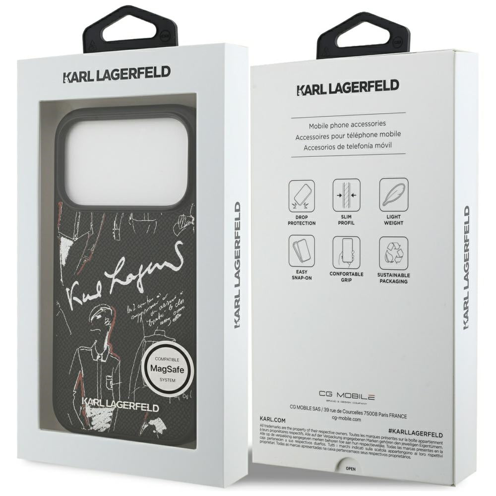 Futrola za Apple iPhone 17 Pro, Karl Lagerfeld, Grained Pattern Logo, Crna