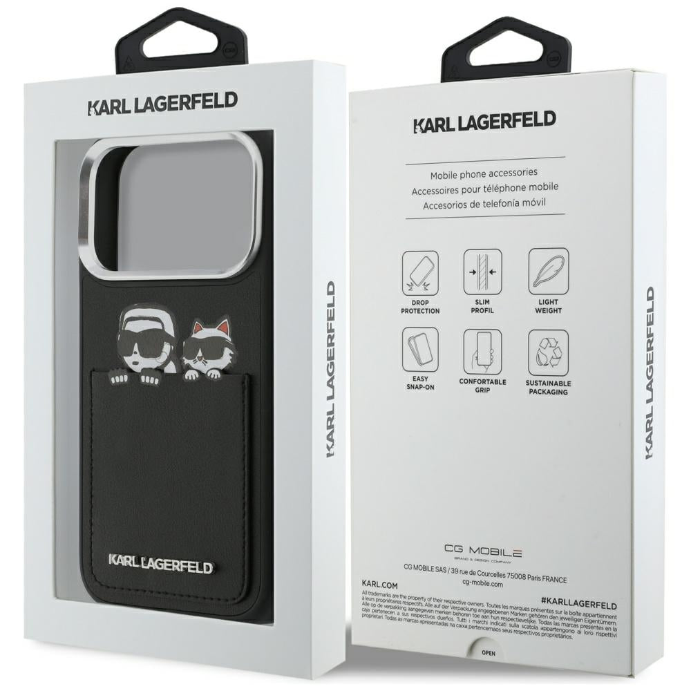 Futrola za Apple iPhone 17 Pro, Karl Lagerfeld, Karl & Choupette Print with Pocket, Crna