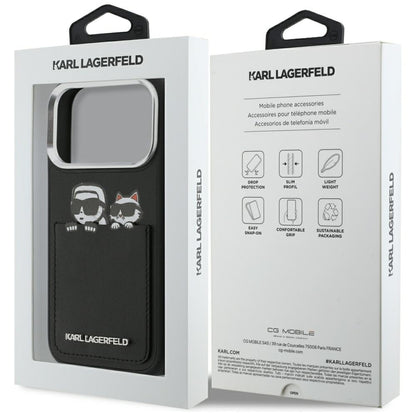 Futrola za Apple iPhone 17 Pro, Karl Lagerfeld, Karl & Choupette Print with Pocket, Crna