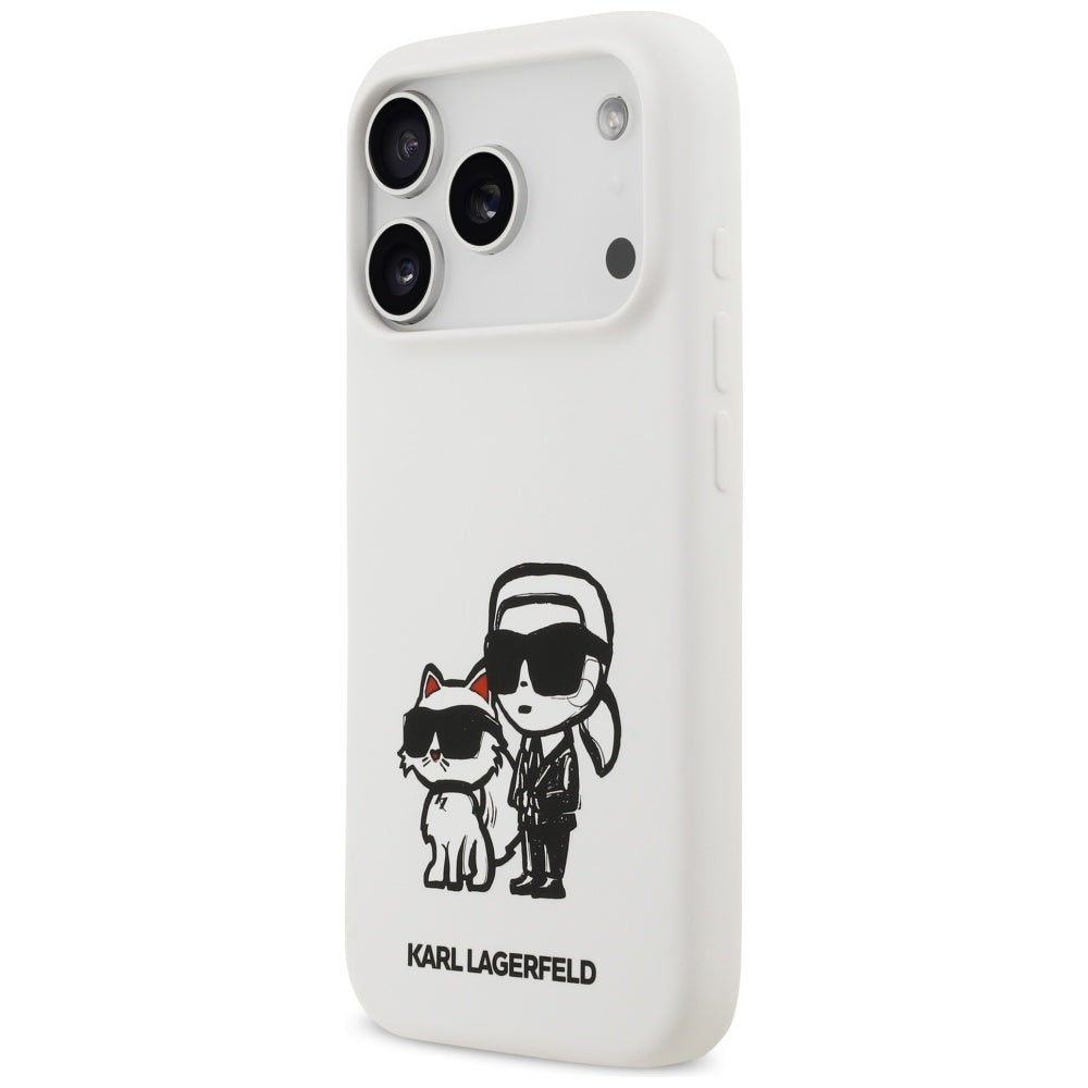 Futrola za Apple iPhone 17 Pro, Karl Lagerfeld, Sketch and Logo Karl & Choupette, Bela