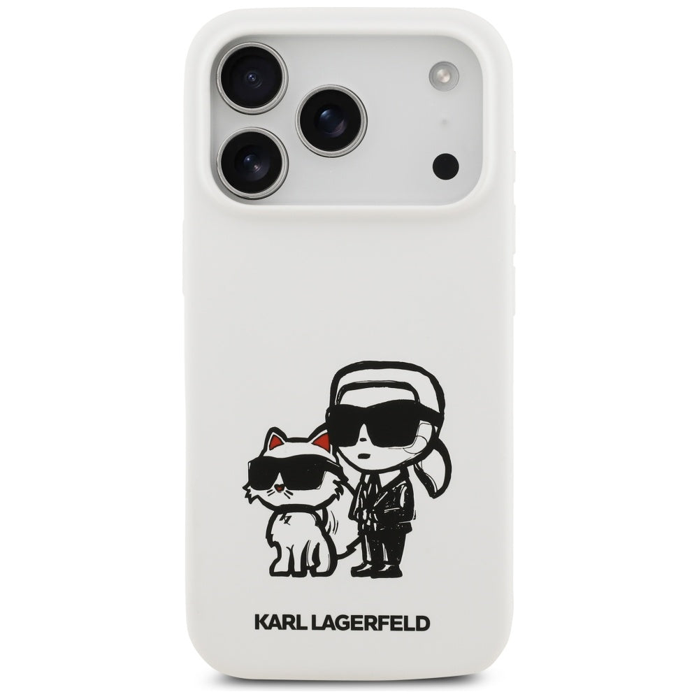 Futrola za Apple iPhone 17 Pro, Karl Lagerfeld, Sketch and Logo Karl & Choupette, Bela
