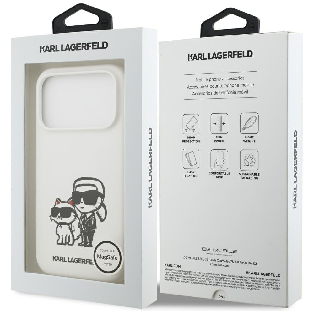 Futrola za Apple iPhone 17 Pro, Karl Lagerfeld, Sketch and Logo Karl & Choupette, Bela