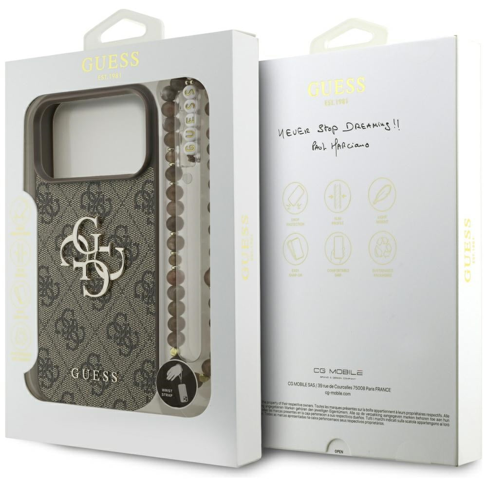 Futrola za Apple iPhone 17 Pro Max, Guess, 4G Classic Logo with Pearl Strap, Braon