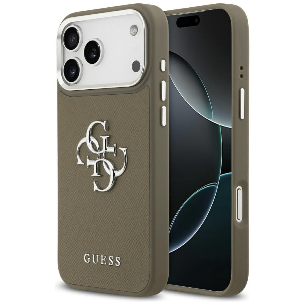 Futrola za Apple iPhone 17 Pro Max, Guess, 4G Grained Big And Classic Logo, Braon Srebrna