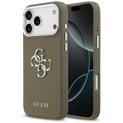 Futrola za Apple iPhone 17 Pro Max, Guess, 4G Grained Big And Classic Logo, Braon Srebrna
