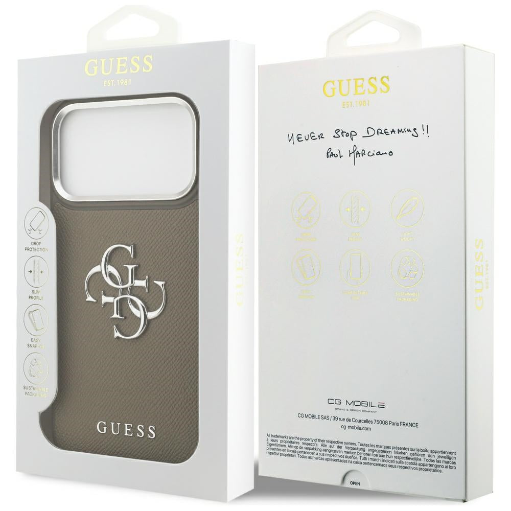 Futrola za Apple iPhone 17 Pro Max, Guess, 4G Grained Big And Classic Logo, Braon Srebrna
