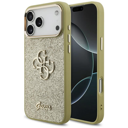 Futrola za Apple iPhone 17 Pro Max, Guess, Fixed Glitter Big 4G Metal Frame, Zlatna