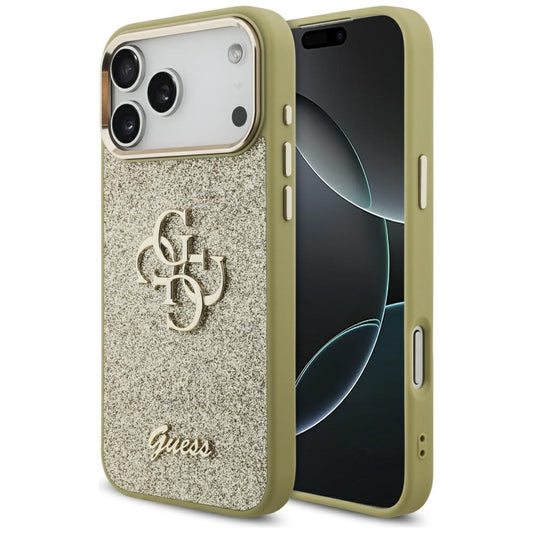 Futrola za Apple iPhone 17 Pro Max, Guess, Fixed Glitter Big 4G Metal Frame, Zlatna