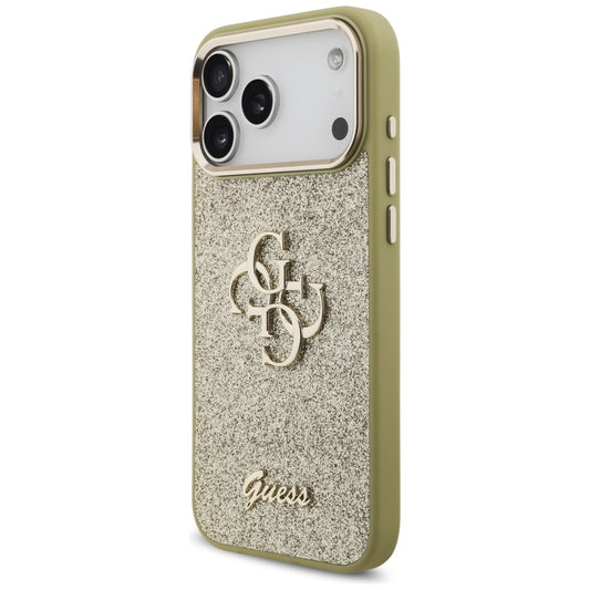Futrola za Apple iPhone 17 Pro Max, Guess, Fixed Glitter Big 4G Metal Frame, Zlatna