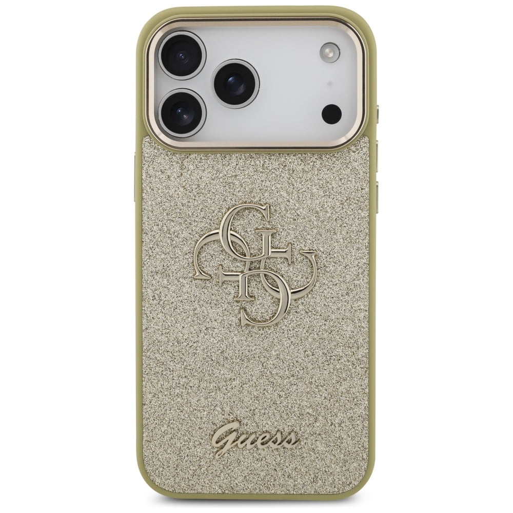 Futrola za Apple iPhone 17 Pro Max, Guess, Fixed Glitter Big 4G Metal Frame, Zlatna