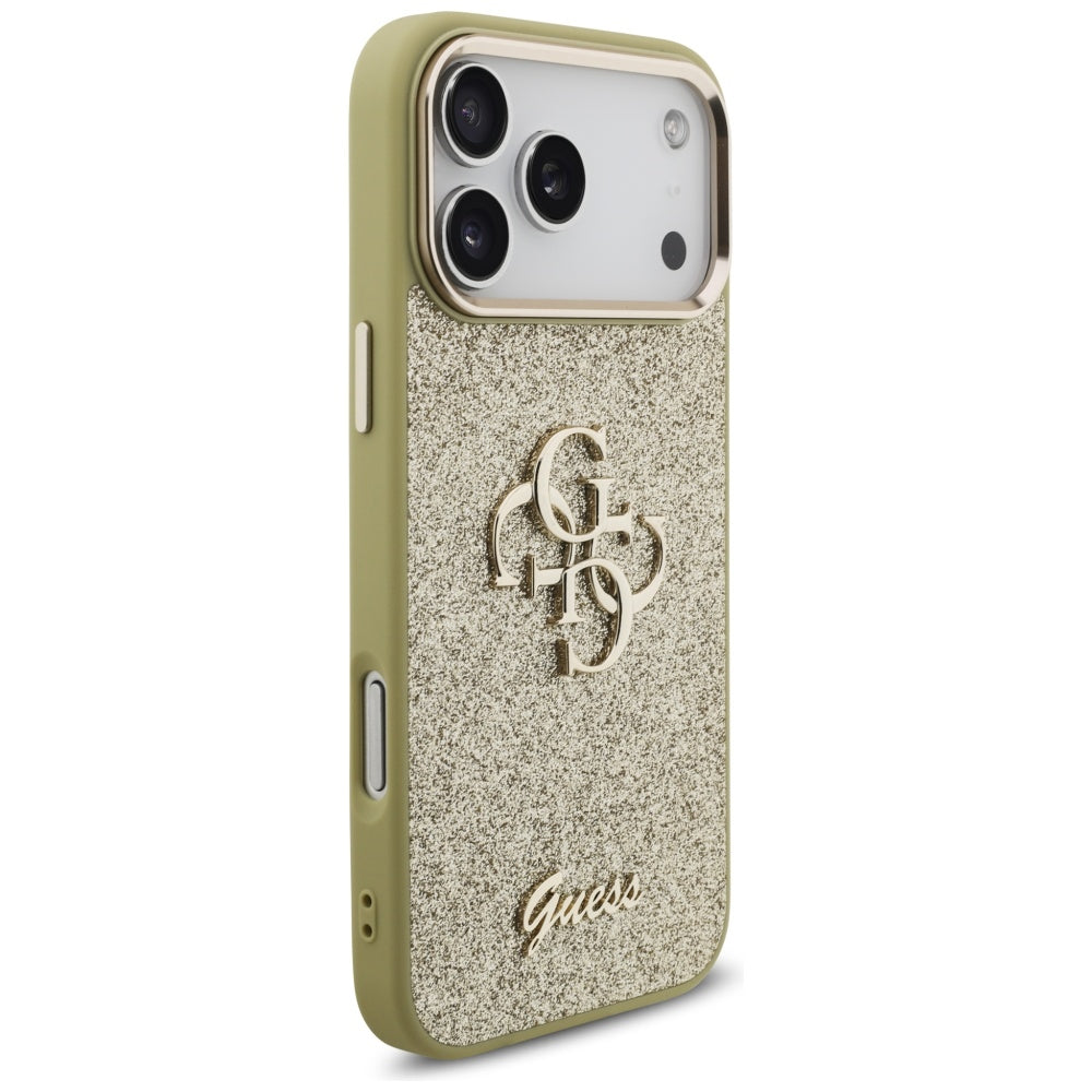 Futrola za Apple iPhone 17 Pro Max, Guess, Fixed Glitter Big 4G Metal Frame, Zlatna