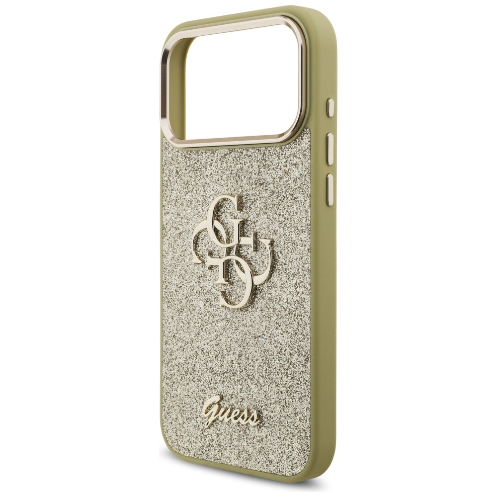 Futrola za Apple iPhone 17 Pro Max, Guess, Fixed Glitter Big 4G Metal Frame, Zlatna