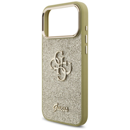 Futrola za Apple iPhone 17 Pro Max, Guess, Fixed Glitter Big 4G Metal Frame, Zlatna