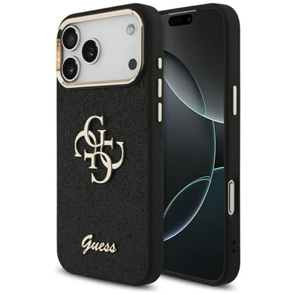 Futrola za Apple iPhone 17 Pro Max, Guess, Fixed Glitter Big 4G Metal Frame, Crna