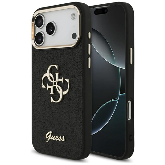 Futrola za Apple iPhone 17 Pro Max, Guess, Fixed Glitter Big 4G Metal Frame, Crna