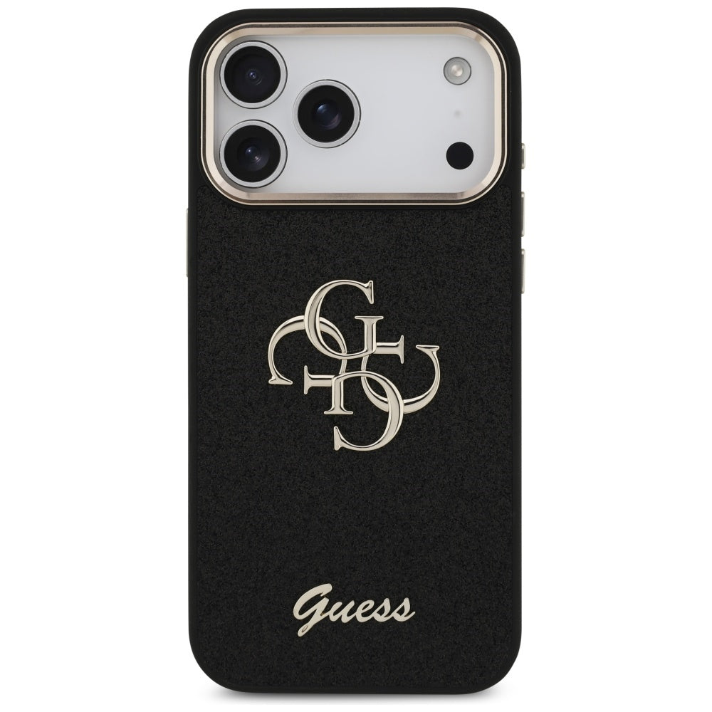 Futrola za Apple iPhone 17 Pro Max, Guess, Fixed Glitter Big 4G Metal Frame, Crna