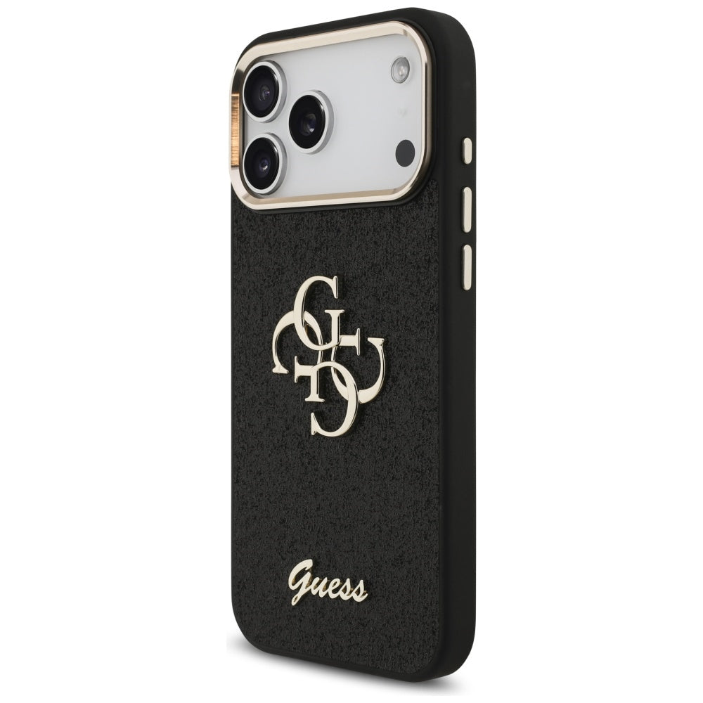 Futrola za Apple iPhone 17 Pro Max, Guess, Fixed Glitter Big 4G Metal Frame, Crna