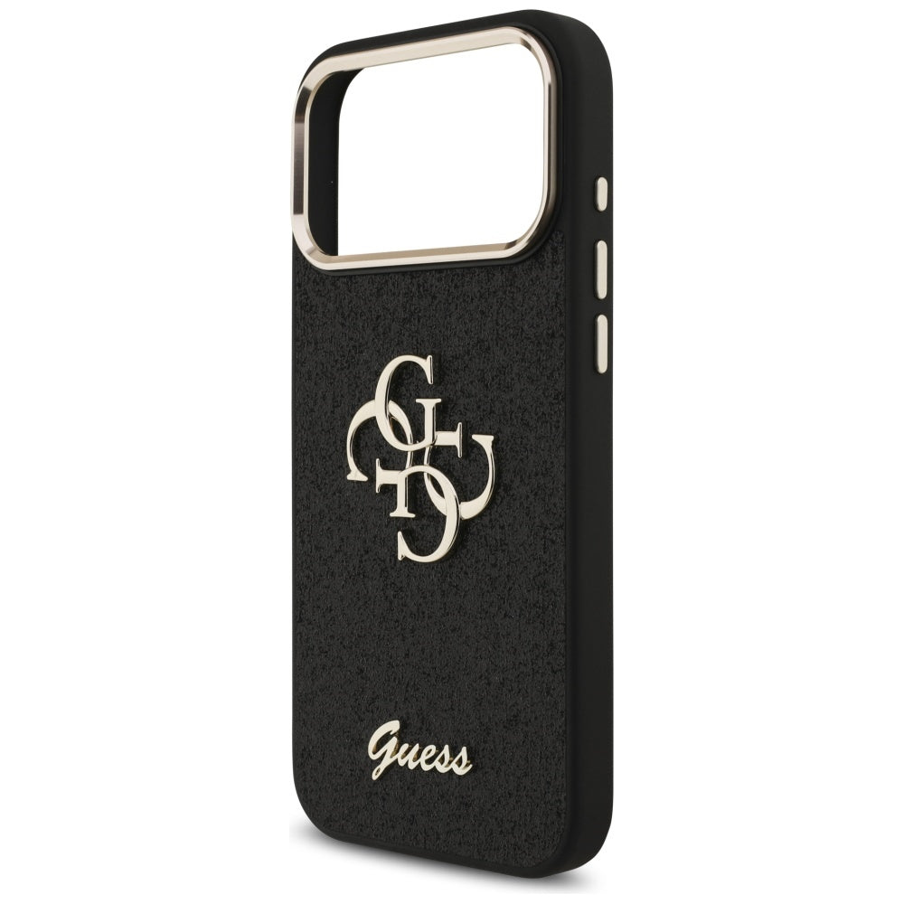 Futrola za Apple iPhone 17 Pro Max, Guess, Fixed Glitter Big 4G Metal Frame, Crna