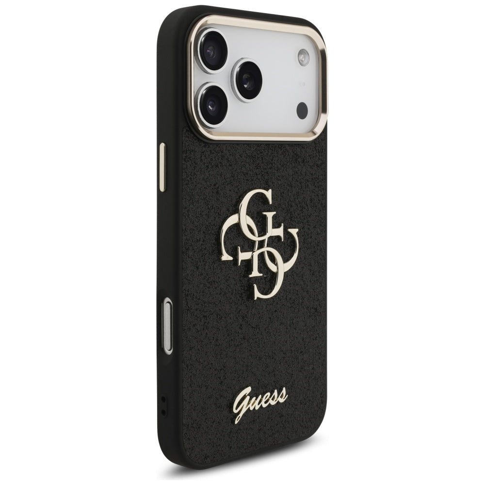 Futrola za Apple iPhone 17 Pro Max, Guess, Fixed Glitter Big 4G Metal Frame, Crna