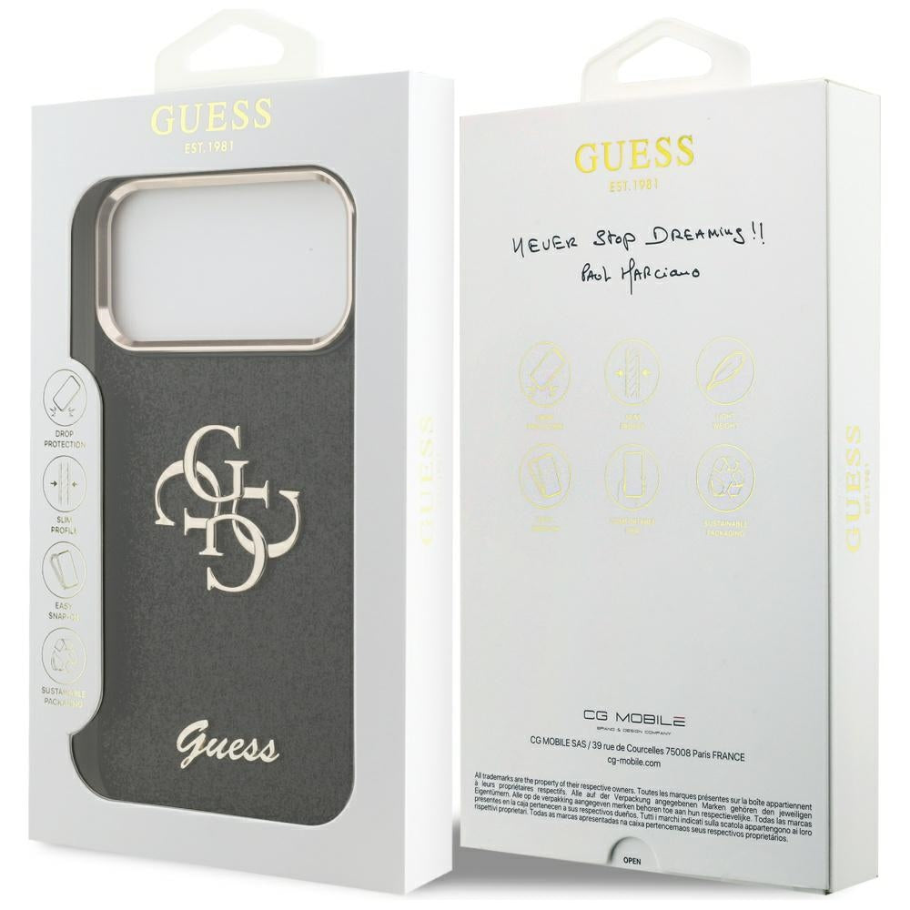 Futrola za Apple iPhone 17 Pro Max, Guess, Fixed Glitter Big 4G Metal Frame, Crna