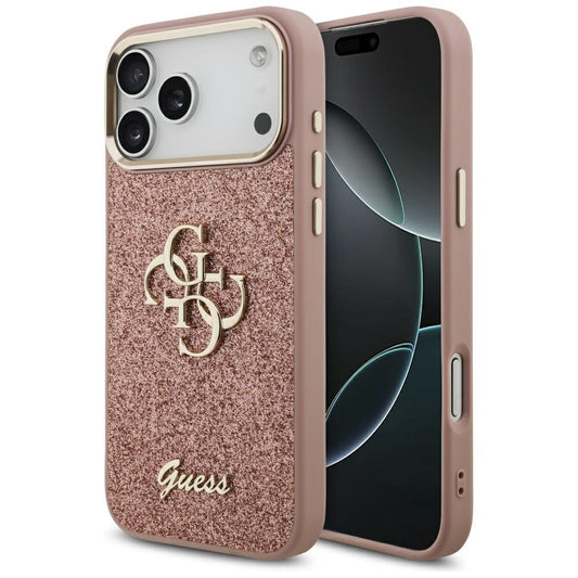 Futrola za Apple iPhone 17 Pro Max, Guess, Fixed Glitter Big 4G Metal Frame, Roze