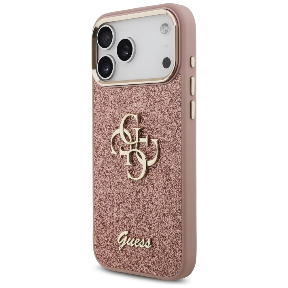 Futrola za Apple iPhone 17 Pro Max, Guess, Fixed Glitter Big 4G Metal Frame, Roze