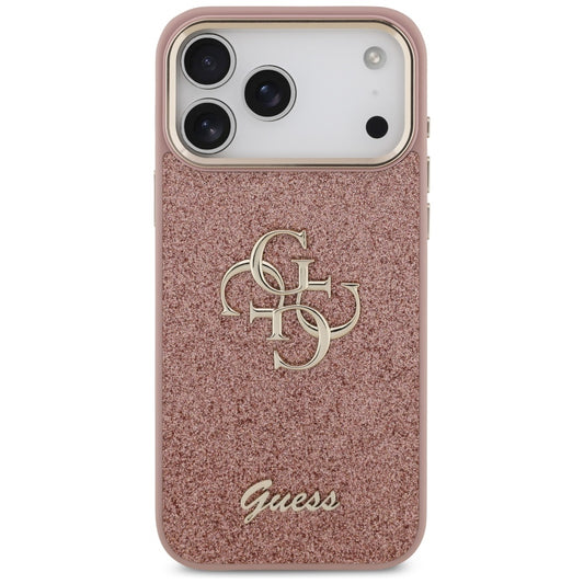 Futrola za Apple iPhone 17 Pro Max, Guess, Fixed Glitter Big 4G Metal Frame, Roze